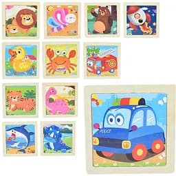 Пазлы деревянные, 9 деталей, животные, 11x11x0.5 см (в ассортименте)