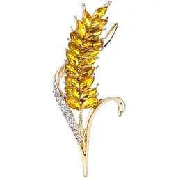 Брошь-булавка колосок пшеницы со стразами Желтая