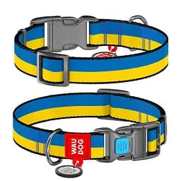 Ошейник для собак нейлоновый Waudog Nylon с QR-паспортом "Colors of freedom" пластиковый фастекс L Ш 25 мм Д 33-49