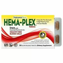 Комплекс вітамінів і мінералів Nature's Plus Hema-Plex Iron 30 пігулок із повільним вивільненням