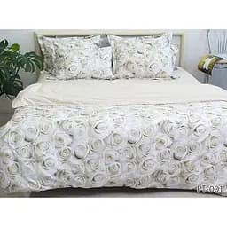 Комплект постільної білизни TAG Tekstil із компаньйоном Євро Бежево-білий 000240913 (PT-001)