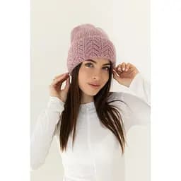 Женская вязаная шапка Ангора Ажур с флисовой подкладкой 60% ангора Пудрово розовый