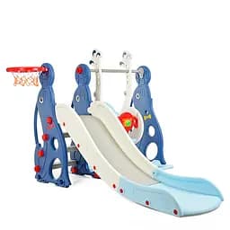 Детская горка-качели BAMBI WM19020-4 с баскетбольным кольцом, ш147-г178-в107,5см, синяя