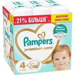 Подгузники Pampers Premium Care Размер 4 (9-14 кг) 188 шт.