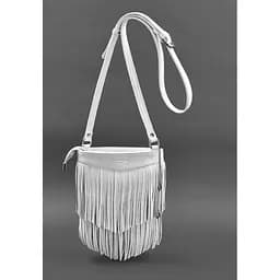 Шкіряна жіноча сумка з бахромою міні-кроссбоді Fleco біла
