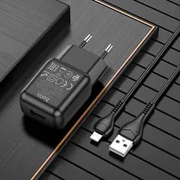 Адаптер мережевий HOCO Lightning cable single port charger set C96A чорний - мініатюра 2