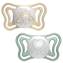 Пустушка силіконова Chicco Physio Light, 2-6 міс., з футляром, люмінесцентна, 2 шт. (71037.41)