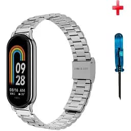 Ремінець для фітнес-браслета Tamister для Xiaomi Mi Band 8 і 9 металевий тип В із застібкою сріблястий