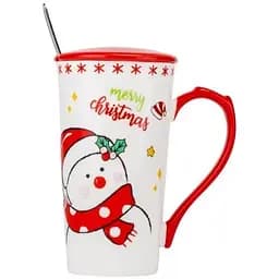 Новогодняя кружка Olens 102-1088-1 Биг-санта керамика с крышкой и ложкой 380 мл Красная