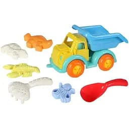 Дитячий пісочний набір KZ 6436-1: великий самоскид (35 см), лопатка, граблі, 4 формочки, від 3 років