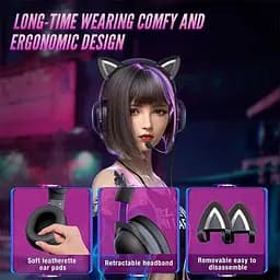 Навушники Onikuma X11 Gaming CAT with LED ігрові з вушками котячими фіолетові - мініатюра 5