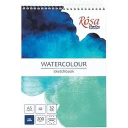Скетчбук для акварели Rosa Studio на спирали Бирюза А5 200г/м2 32л белая бумага