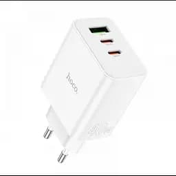 Мережевий зарядний пристрій адаптер HOCO C126A Pure 1 USB/2Type-C, 40 W, підтримка швидкого заряджання PD/QC/FCP/AFC
