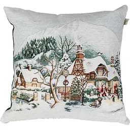 Наволочка гобеленова з велюром Прованс Зимове місто Будинки 45х45 см біла (31353)