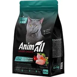 Сухий повнораціонний корм для стерилізованих кішок AnimAll з куркою та свіжою ягнятиною 400 г