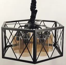 Люстра Loft на 6 ламп в чорному корпусі Line.F Колір плафона Янтарний