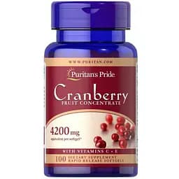 Клюква с витаминами С и Е Puritan's Pride Cranberry Fruit Concentrate фруктовый концентрат 4200 мг 100 капсул
