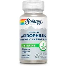 Ацидофилы, пробиотик и пребиотик морковного сока Solaray Acidophilus 3 Strain Probiotic & Prebiotic Carrot Juice 30 вегетарианских капсул