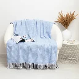 Плед бавовняний Vladi Валенсія Антоніо 140х200 біло-блакитний