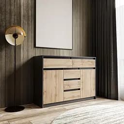 Комод Moreli T-227, 1271x910x400 мм Антрацитовый/Дуб аппалачи (mo-t227-antracit-apalach)