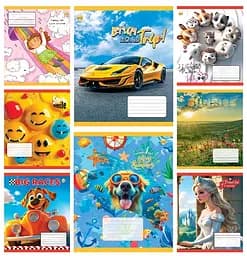 Зошити учнівські 12 аркушів коса лінія Люкс Мікс 1, 25 шт. в упаковці