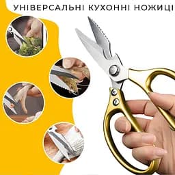 Кухонні багатофункціональні ножиці з неіржаючої сталі (рибочистка, горіхокол, відкривачка, оброблення м'яса), Kitchen Master Золотистий 87949 - мініатюра 7
