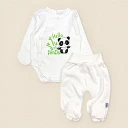 Дитячий комплект боді з повзунками Panda зріст 56 см (0 - 1 місяць) Malena Молочний з принтом
