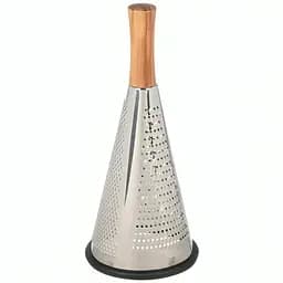 Терка конус для овощей и фруктов 3-сторонняя из нержавеющей стали с деревянной ручкой (высота 27 см), Kitchen Master 86921