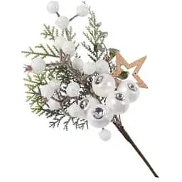 Декоративная ветка хвои из ягод Зеленый с белым 26 см