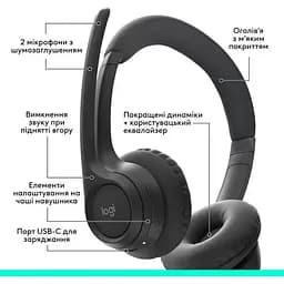 Bluetooth-гарнітура бездротова накладна Logitech Zone 300 Wireless (981-001407) чорна - мініатюра 5