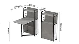 Стіл книжка з етажеркою Практик 1 Ferrum-decor 1200x640x990 Чорний метал ДСП Бетон 16 мм (FRD-104617) - мініатюра 3