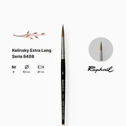 Пензель колонок круглий Raphael Kolinsky Extra Long, №8, з подовженим кінчиком, коротка ручка - мініатюра 2