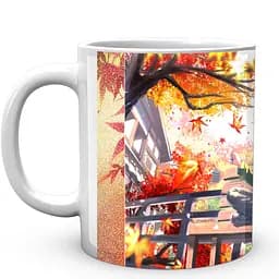 Кухоль GeekLand Noragami Бездомний Бог Юкіне, Хійорі, Ято з пляшкою восени сидять на лавці NRG 02.003 330 мл білий