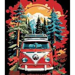 Картина по номерам Strateg Volkswagen бус в лесной гуще на черном фоне 30х40 см