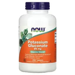 Глюконат калію NOW Potassium Gluconate 99 mg, 250 таблеток для підтримки кислотно-лужного балансу