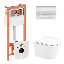 Набор: Qtap Scorpio Ultra Quiet унитаз подвесной QT1433053EUQW + Nest комплект инсталляции 4в1 (линейная клавиша Chrome) QT0133M425 + M08381CRM