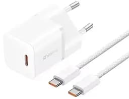 Мережевий зарядний пристрій Baseus GaN5 Fast Charger (Xiaomini) Type-C 20 W + Cable Type-C to Type-C P10110900213-01 White