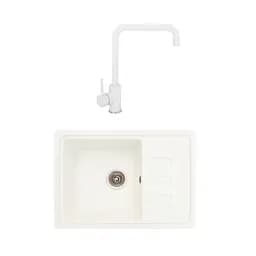 Гранітна мийка з краном прямокутна WIZ № 10 620х435 мм (Біла)