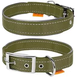 Ошейник для собак Dog Extreme из нейлона двойной со светоотражающей вставкой ширина 20 мм длина 30-40 см хаки
