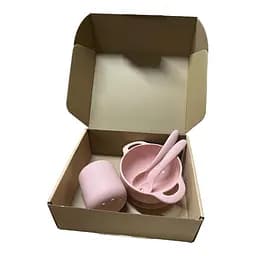 Набір силіконового посуду OldBro Pink силіконова тарілка на присосці, кухоль та прилади, 4 предмети - мініатюра 2