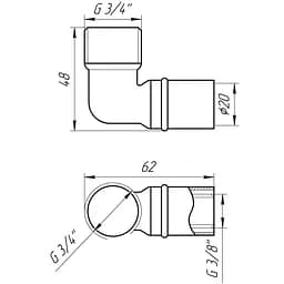 Кутник із зовнішньою різьбою прес APE AP 153 3/4″х20 000001737 - мініатюра 3