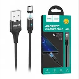 Чорний кабель для заряджання телефону магнітний Hoco U76 "Fresh magnetic" Type-C 1.2m - мініатюра 2