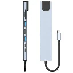 Хаб USB GTL "8-in-1", Grey, Type-C 3.1 - 1xType-C (100 Вт) / 1xType-C 2.0 / 1xUSB 3.0 / 1xUSB 2.0 / HDMI / GLan / microSD / SD, кабель 15 см, алюмінієвий корпус (GTLHUB8IN1) - мініатюра 4