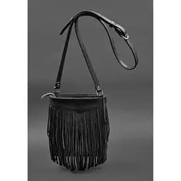 Шкіряна жіноча сумка з бахромою міні-кроссбоді Fleco чорна