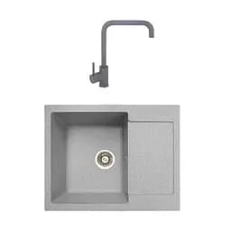 Гранітна мийка з краном прямокутна WIZ № 12 620х500 мм (Сіра)