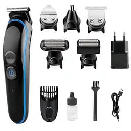 Машинка для стрижки акумуляторна Geemy, Тример 5 в 1 електробритва окантувальний тример для бороди носа та вух, Чорний