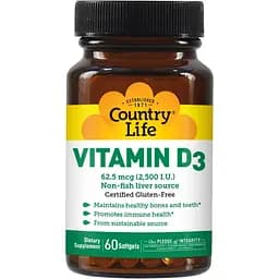 Вітаміни та мінерали Country Life Vitamin D3 2500 IU, 60 капсул