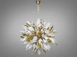 Впечатляющая подвесная люстра с фарфоровыми элементами, 40 ламп, золото.