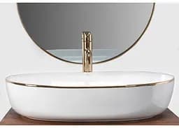 Умивальник Rea Cleo 60,5x41 white-gold (REA-U6211), Глянцева - мініатюра 5