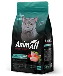 Сухий корм AnimAll Повнораційний для стерилізованих кішок з куркою та свіжою ягнятиною 1.5 кг